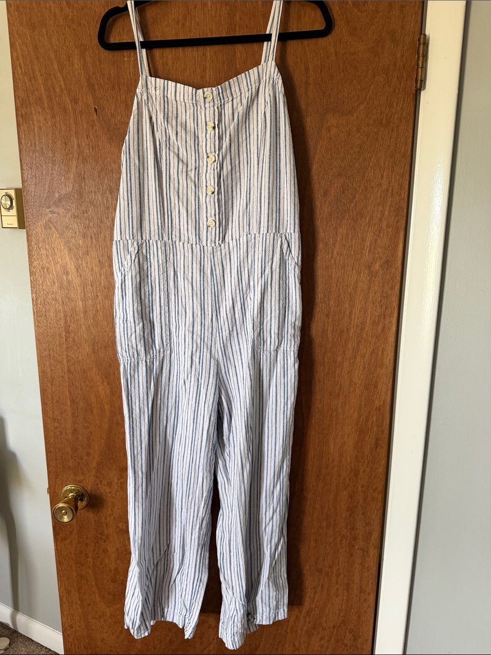Old Navy Blue and White Striped Button-Front Jumpsuit
